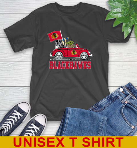 NHL Hockey Chicago Blackhawks Darth Vader Baby Yoda Driving Star Wars Shirt T-Shirt 2