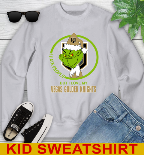 Vegas Golden Knights NHL Christmas Grinch I Hate People But I Love My Favorite Hockey Team Youth Sweatshirt 4
