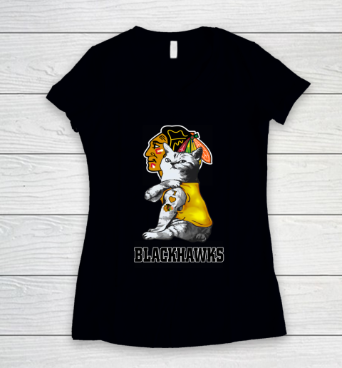 NHL My Cat Loves Chicago Blackhawks Hockey Women's V-Neck T-Shirt