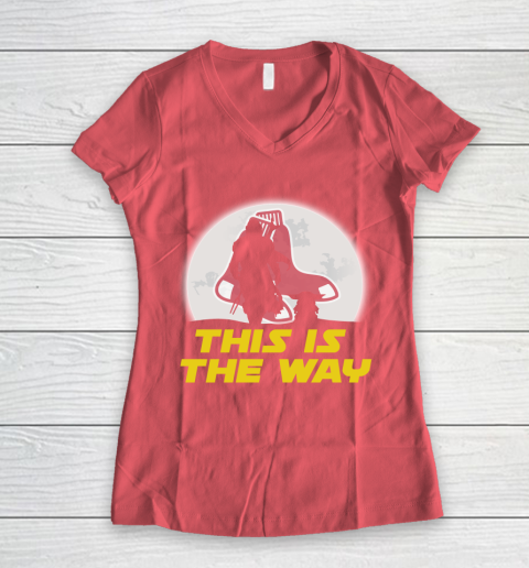 Boston Red Sox MLB Baseball Star Wars Yoda And Mandalorian This Is The Way Women's V-Neck T-Shirt 4