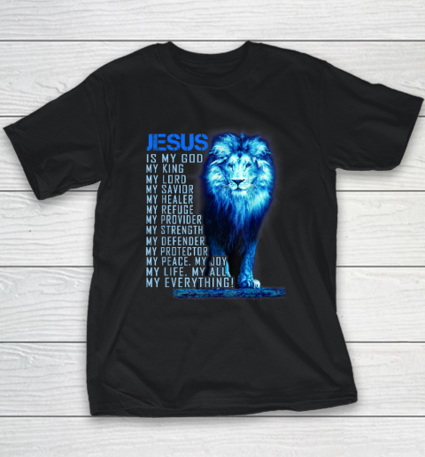 Jesus Is My God King My Lord My Savior Blue Lion Christian Youth T-Shirt