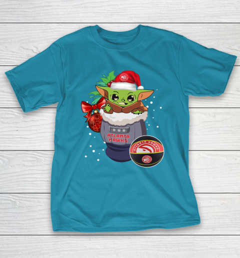 Atlanta Hawks Christmas Baby Yoda Star Wars Funny Happy NBA T-Shirt 8