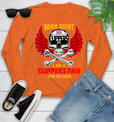 NBA Damn Right I Am A Los Angeles Clippers Win Or Lose Skull Basketball Sports Youth Long Sleeve 3
