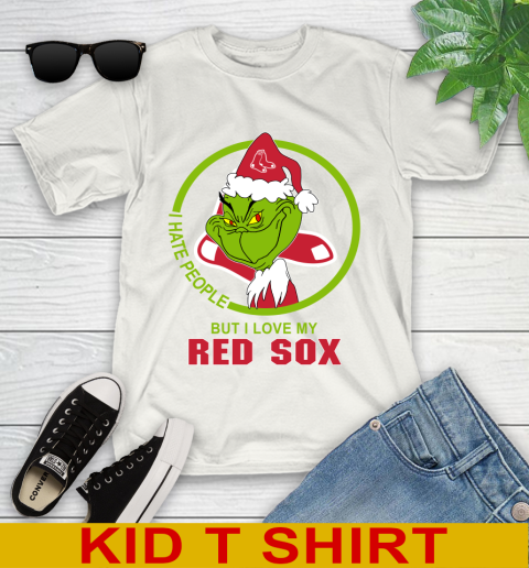 Boston Red Sox MLB Christmas Grinch I Hate People But I Love My Favorite Baseball Team Youth T-Shirt