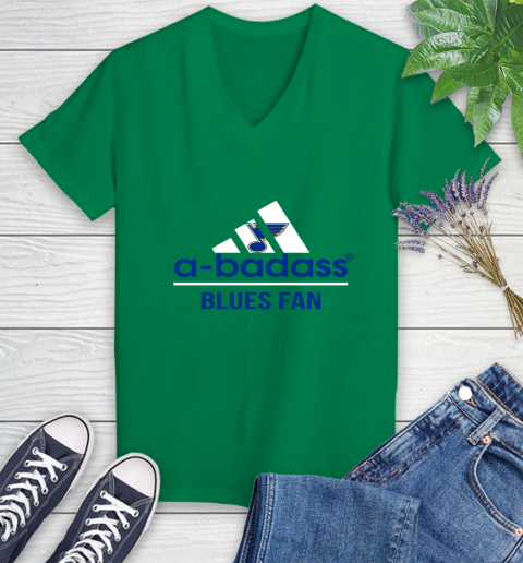 NHL A Badass St.Louis Blues Fan Adidas Hockey Sports Women's V-Neck T-Shirt 5