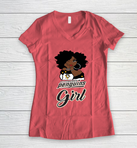 Pittsburgh Penguins Girl NHL Women's V-Neck T-Shirt 6