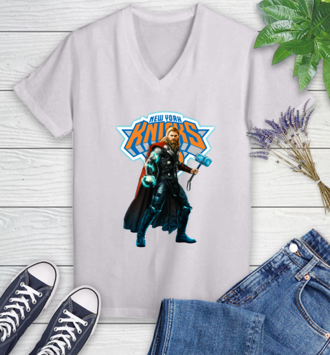 NBA Thor Avengers Endgame Basketball New York Knicks Women's V-Neck T-Shirt