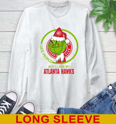 Atlanta Hawks NBA Christmas Grinch I Hate People But I Love My Favorite Basketball Team Long Sleeve T-Shirt