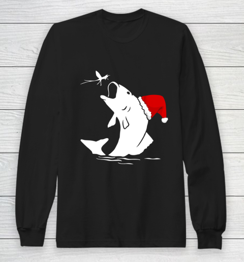 Bass Fishing Santa Hat Christmas Pajama Tshirt For Fishermen Long Sleeve T-Shirt