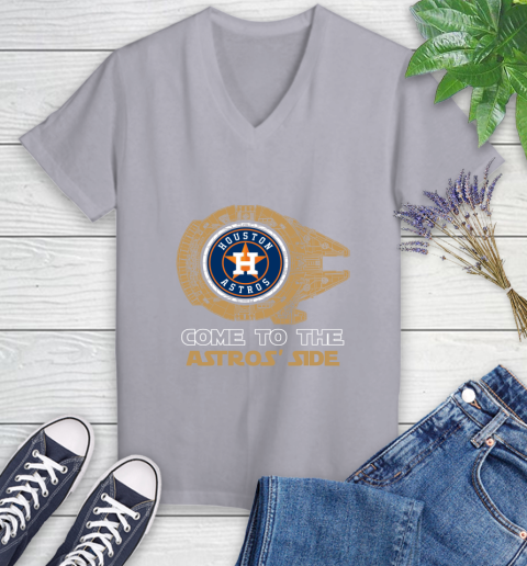 MLB Come To The Houston Astros Side Star Wars Baseball Sports Women's V-Neck T-Shirt 4
