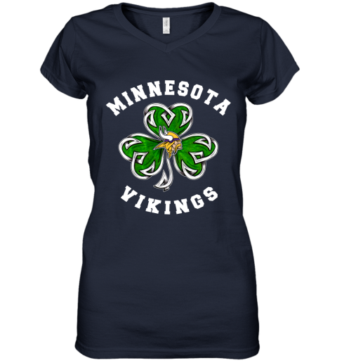 NFL Minnesota Vikings Three Leaf Clover St Patrick's Day Football Sports l82yPHuG4XX women v neck t shirt 39 95 151514 front navy