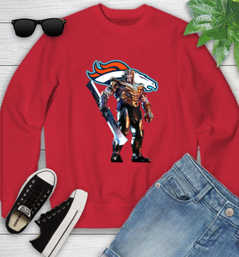 NFL Thanos Gauntlet Avengers Endgame Football Denver Broncos Youth Sweatshirt 9