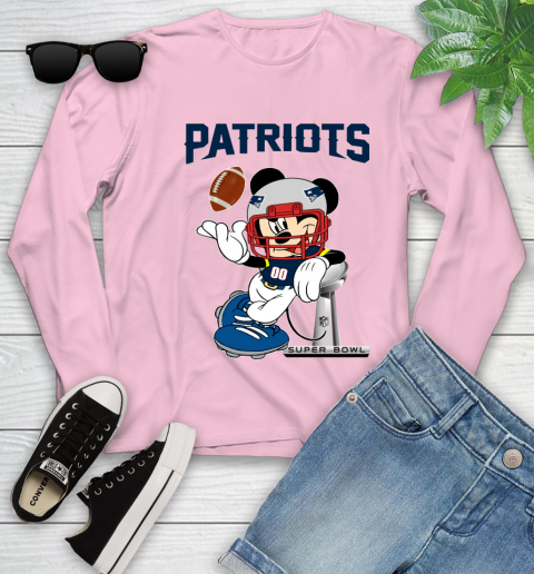 NFL New England Patriots Mickey Mouse Disney Super Bowl Football T Shirt Youth Long Sleeve 10