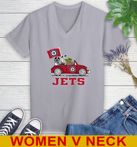 NHL Hockey Winnipeg Jets Darth Vader Baby Yoda Driving Star Wars Shirt Women's V-Neck T-Shirt 5