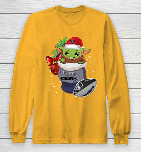 Oakland Raiders Christmas Baby Yoda Star Wars Funny Happy NFL Long Sleeve T-Shirt 3