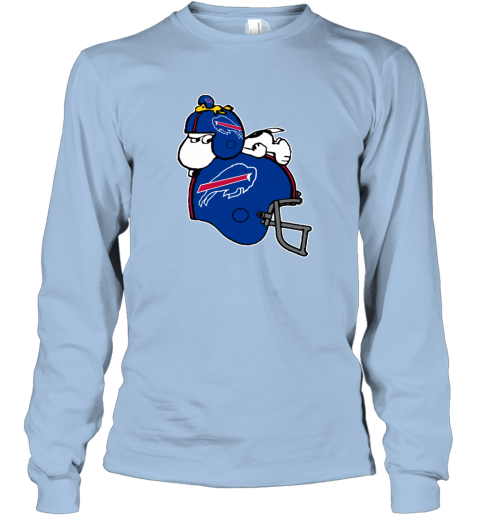 ivea snoopy and woodstock resting on buffalo bills helmet long sleeve tee 14 front light blue
