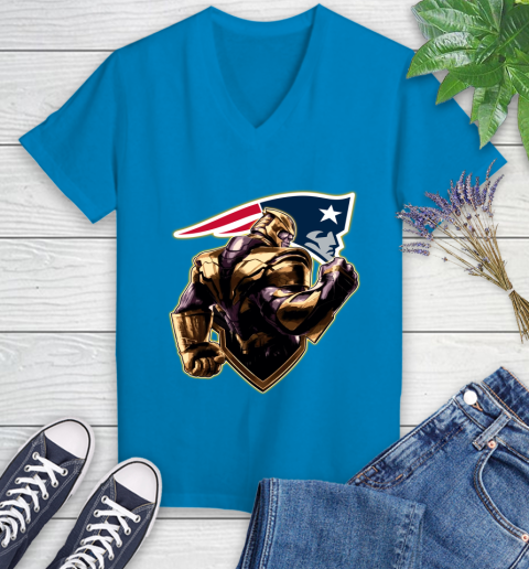 NFL Thanos Avengers Endgame Football Sports New England Patriots Women's V-Neck T-Shirt 7