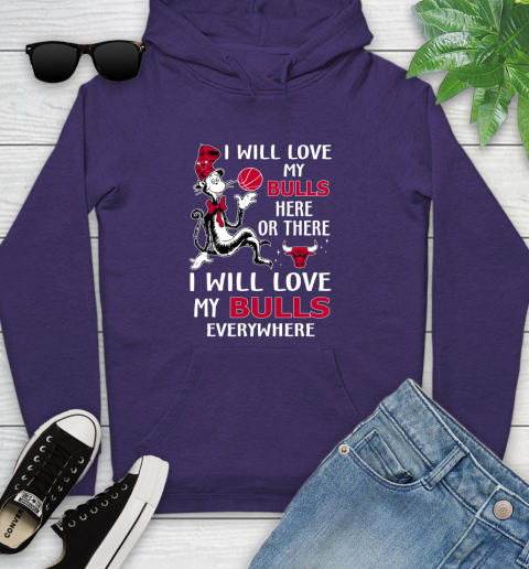 NBA Basketball Chicago Bulls I Will Love My Bulls Everywhere Dr Seuss Shirt Youth Hoodie 5