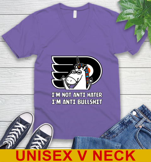 Philadelphia Flyers NHL Hockey Unicorn I'm Not Anti Hater I'm Anti Bullshit V-Neck T-Shirt 9