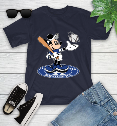 MLB Baseball Los Angeles Dodgers Cheerful Mickey Disney Shirt Youth T-Shirt 3