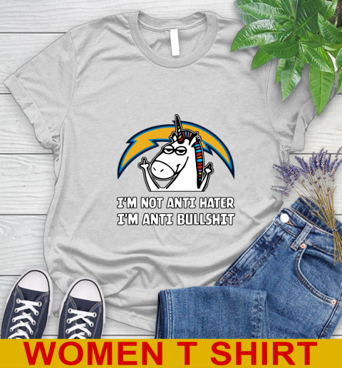 Los Angeles Chargers NFL Football Unicorn I'm Not Anti Hater I'm Anti Bullshit Women's T-Shirt