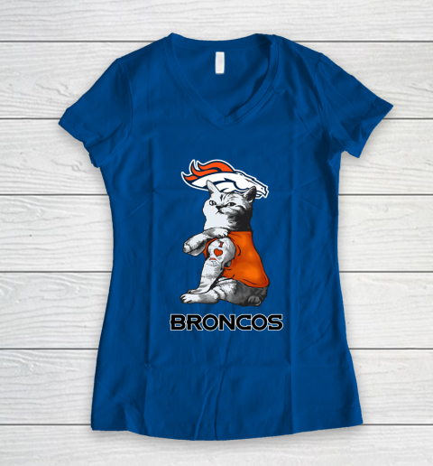 NFL Football My Cat Loves Denver Broncos Women's V-Neck T-Shirt 7