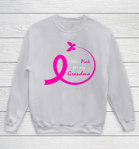 I Wear Pink for My Grandma Cancer Awareness Support Gift Cancer Survivor Family Unisex Youth Crewneck Sweatshirt