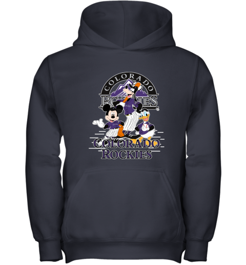 Colorado Rockies Mickey Donald And Goofy Baseball Youth Hoodie