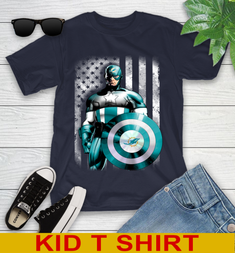 Miami Dolphins NFL Football Captain America Marvel Avengers American Flag Shirt Youth T-Shirt 2