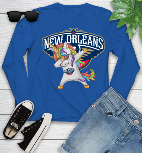 New Orleans Pelicans NBA Basketball Funny Unicorn Dabbing Sports Youth Long Sleeve 9