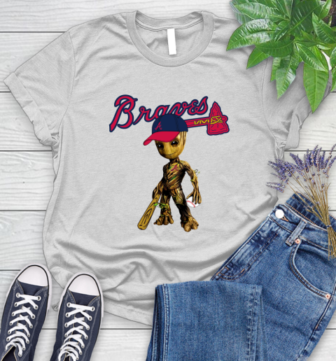 MLB Atlanta Braves Groot Guardians Of The Galaxy Baseball Women's T-Shirt