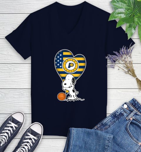 Indiana Pacers NBA Basketball The Peanuts Movie Adorable Snoopy Women's V-Neck T-Shirt 3
