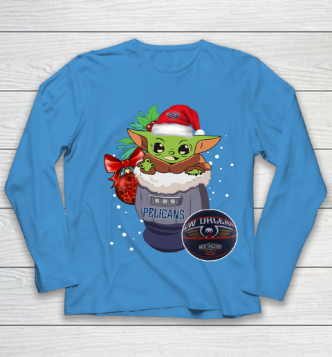New Orleans Pelicans Christmas Baby Yoda Star Wars Funny Happy NBA Youth Long Sleeve 7