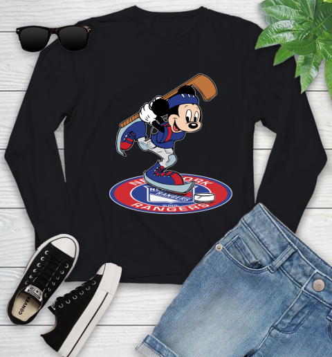NHL Hockey New York Rangers Cheerful Mickey Disney Shirt Youth Long Sleeve
