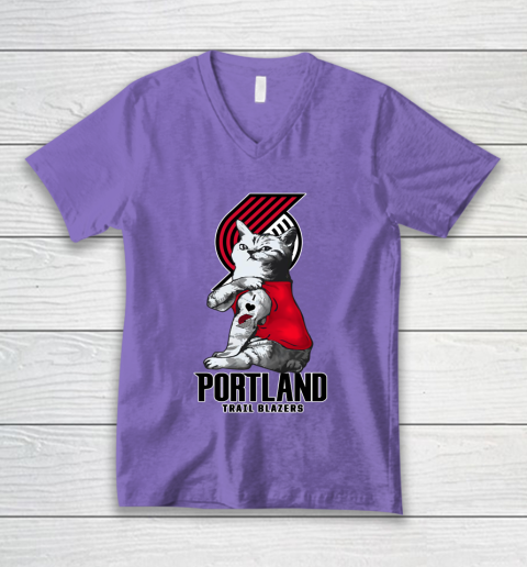 NBA Basketball My Cat Loves Portland Trail Blazers V-Neck T-Shirt 8