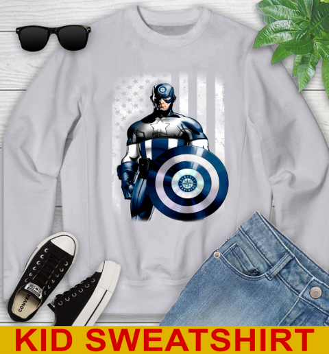 Seattle Mariners MLB Baseball Captain America Marvel Avengers American Flag Shirt Youth Sweatshirt 3