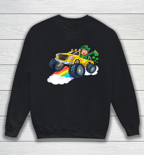 Leprechaun Monster Truck Rainbow Shamrock St Patrick Day Boy Sweatshirt