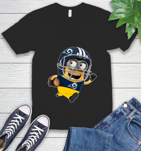 NFL Los Angeles Rams Minions Disney Football Sports V-Neck T-Shirt 2