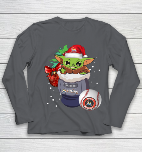 Miami Marlins Christmas Baby Yoda Star Wars Funny Happy MLB Youth Long Sleeve 8