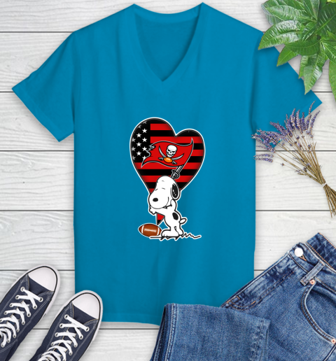 Tampa Bay Buccaneers NFL Football The Peanuts Movie Adorable Snoopy Women's V-Neck T-Shirt 7