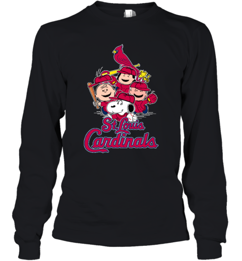 St.Louis Cardinals Snoopy Charlie Brown Woodstock The Peanuts exro stlouis cardinals snoopy charlie brown woodstock the peanuts youth long sleeve 50 front black