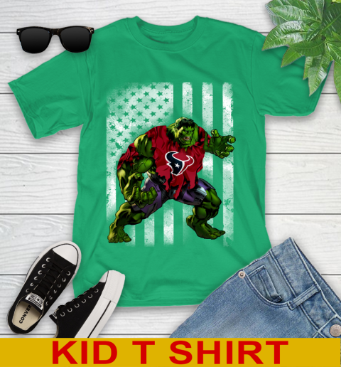 Houston Texans Hulk Marvel Avengers NFL Football American Flag Youth T-Shirt 7