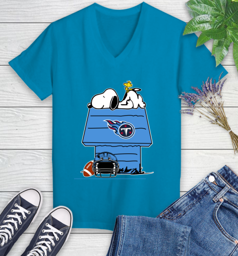 Tennessee Titans NFL Football Snoopy Woodstock The Peanuts Movie Women's V-Neck T-Shirt 7
