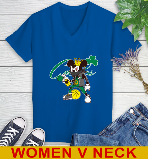 Boston Celtics NBA Basketball Mickey Peace Sign Sports Women's V-Neck T-Shirt 11