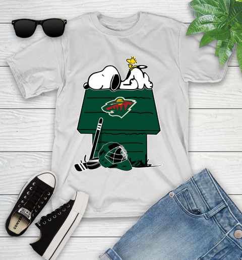Minnesota Wild NHL Hockey Snoopy Woodstock The Peanuts Movie Youth T-Shirt