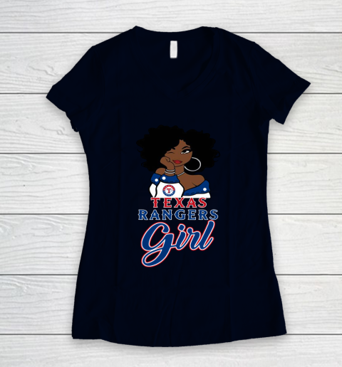Texas Rangerss Girl MLB Women's V-Neck T-Shirt 3