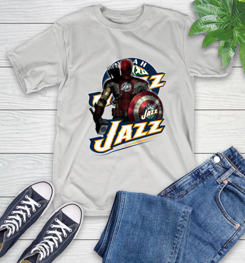 Utah Jazz NBA Basketball Captain America Thor Spider Man Hawkeye Avengers T-Shirt