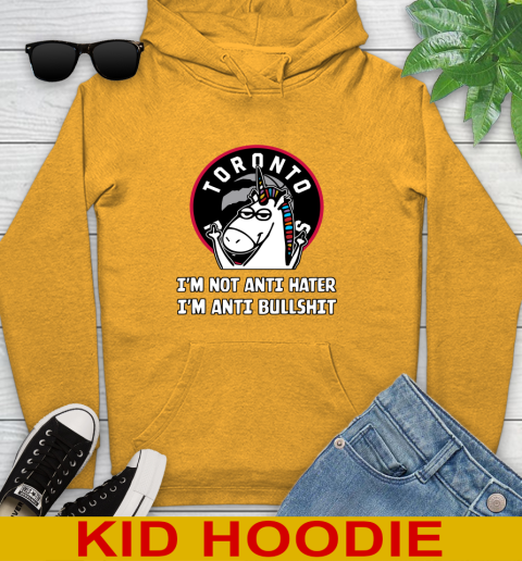 Toronto Raptors NBA Basketball Unicorn I'm Not Anti Hater I'm Anti Bullshit Youth Hoodie 3