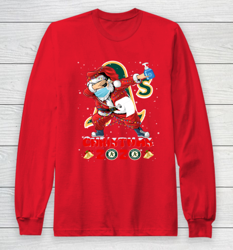Oakland Athletics Funny Santa Claus Dabbing Christmas 2020 MLB Long Sleeve T-Shirt 7