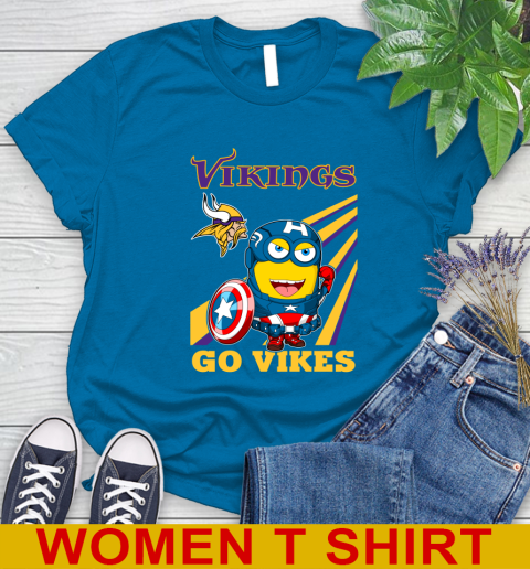 NFL Football Minnesota Vikings Captain America Marvel Avengers Minion Shirt Women's T-Shirt 8